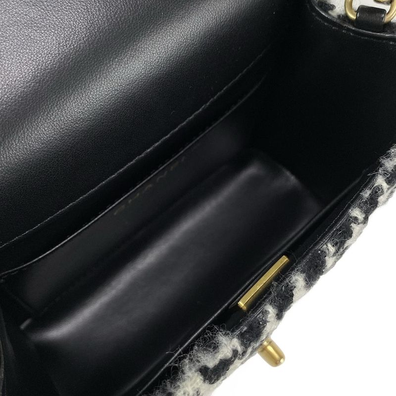 Chanel Shoulder Bag Mini Matelasse Ivory And Black Leather