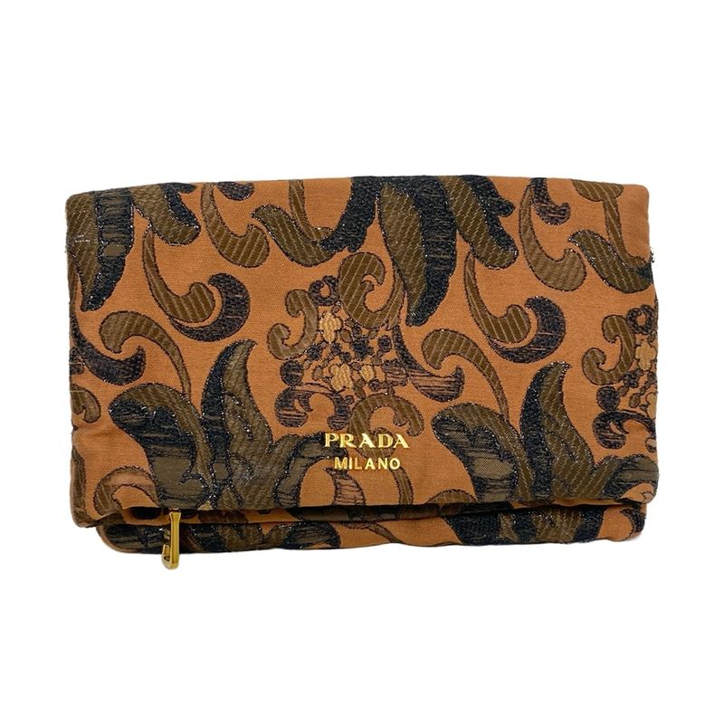 Prada Wallet Brocade 1ms003 Brown And Dark Brown And Black Wallet And Billfold