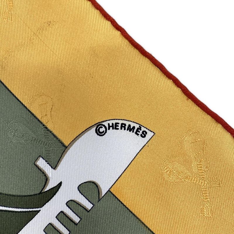 Hermes Scarf Carre 90 Khaki×dark Yellow×multi LE Carnaval DE Venise