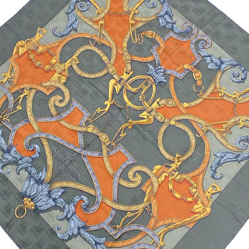 Hermes Scarf Carre 90 Khaki×multi L'instrvction DV ROY Enl'exercice DE Monter A