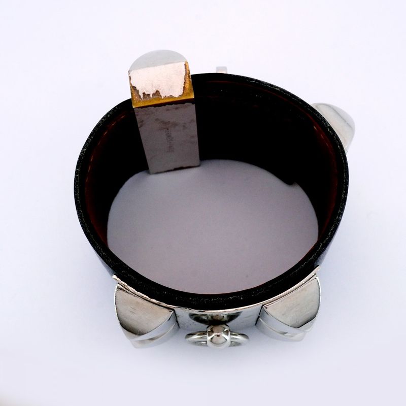 Hermes Bangle Collierd Chien Metal Leather Silver Blac Cles Deuce
