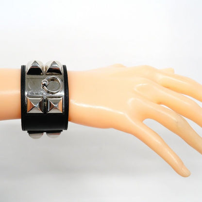 Hermes Bangle Collierd Chien Metal Leather Silver Blac Cles Deuce