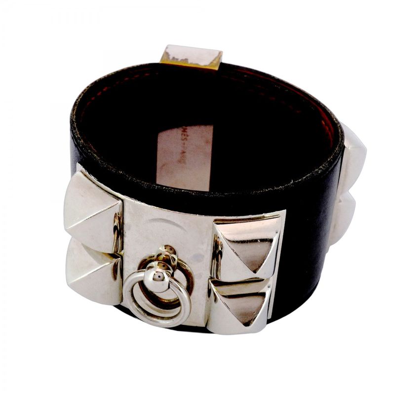 Hermes Bangle Collierd Chien Metal Leather Silver Blac Cles Deuce