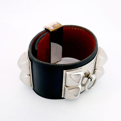 Hermes Bangle Collierd Chien Metal Leather Silver Blac Cles Deuce