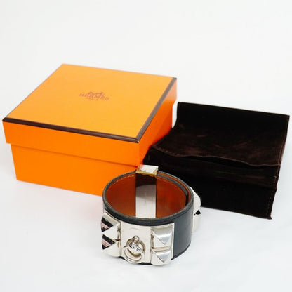 Hermes Bangle Collierd Chien Metal Leather Silver Blac Cles Deuce