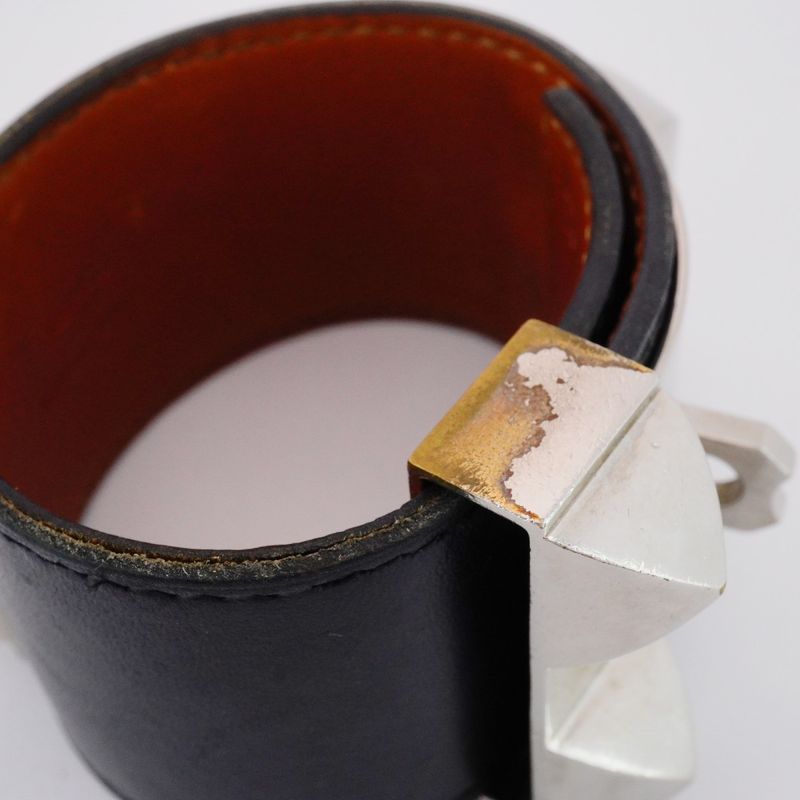 Hermes Bangle Collierd Chien Metal Leather Silver Blac Cles Deuce