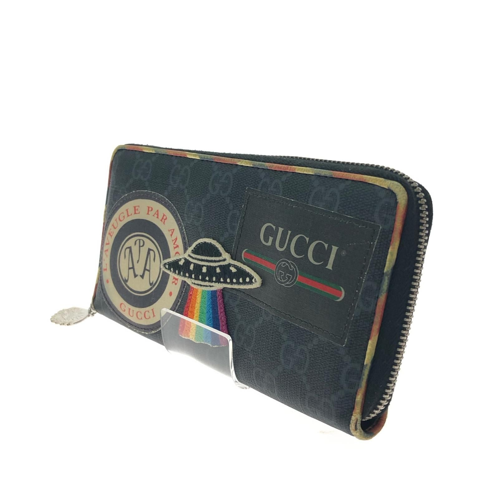 Gucci Women's Long Wallet GG Supreme Night Courier Round Zipper Zip Around