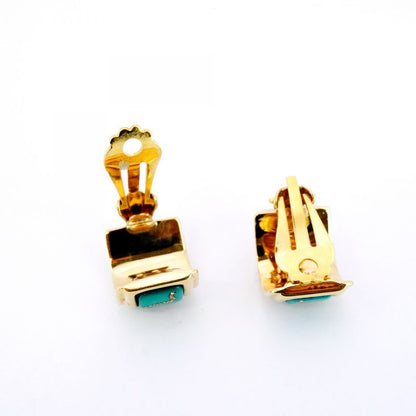 Hermes Earring Emile GP Plated Cloisonne Gold Green Multicolor Ladies
