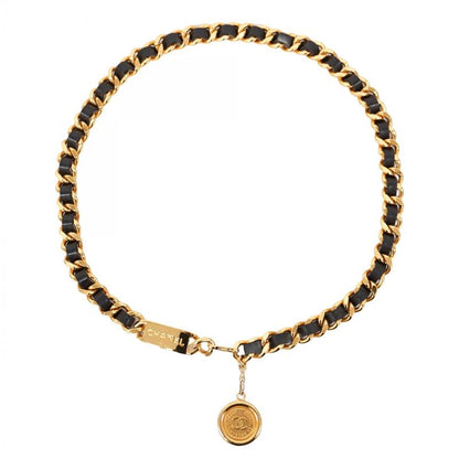 Chanel Belt Gold Black Gold Hardware Chain Women's