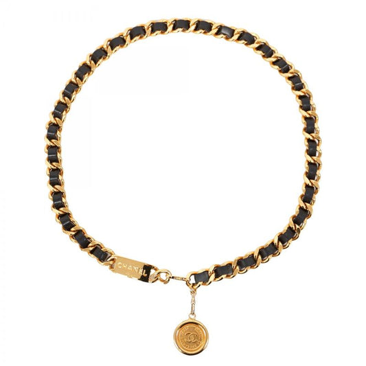 Chanel Belt Gold Black Gold Hardware Chain Women's