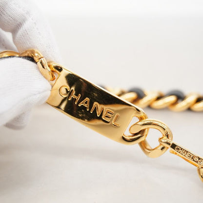 Chanel Belt Gold Black Gold Hardware Chain Women's