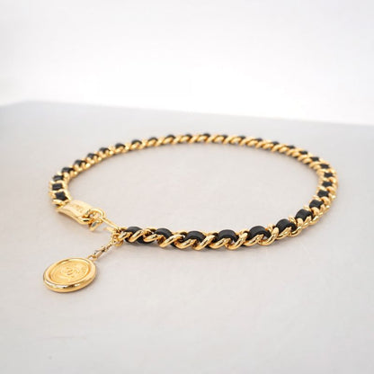 Chanel Belt Gold Black Gold Hardware Chain Women's