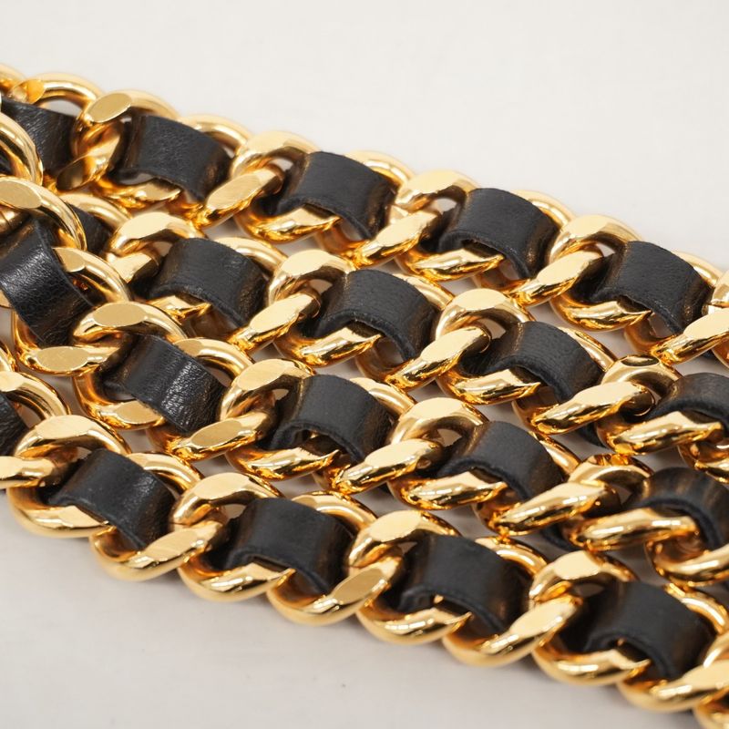 Chanel Belt Gold Black Gold Hardware Chain Women's