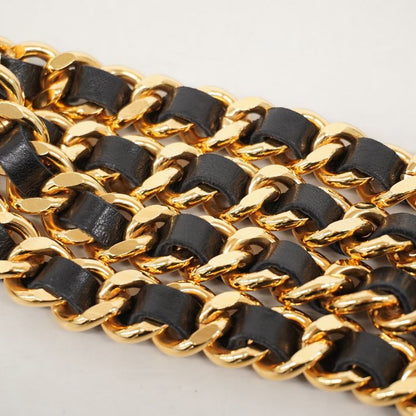 Chanel Belt Gold Black Gold Hardware Chain Women's