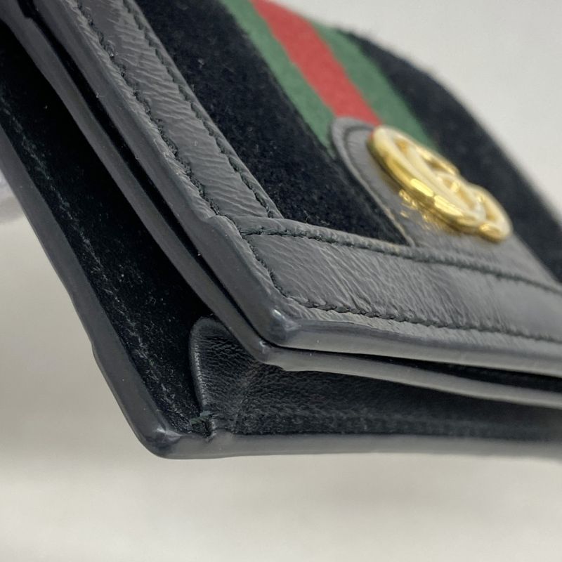Gucci Wallet Ophidia 523155 Suede Leather Black Gold Hardware Women's