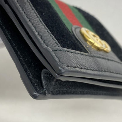Gucci Wallet Ophidia 523155 Suede Leather Black Gold Hardware Women's