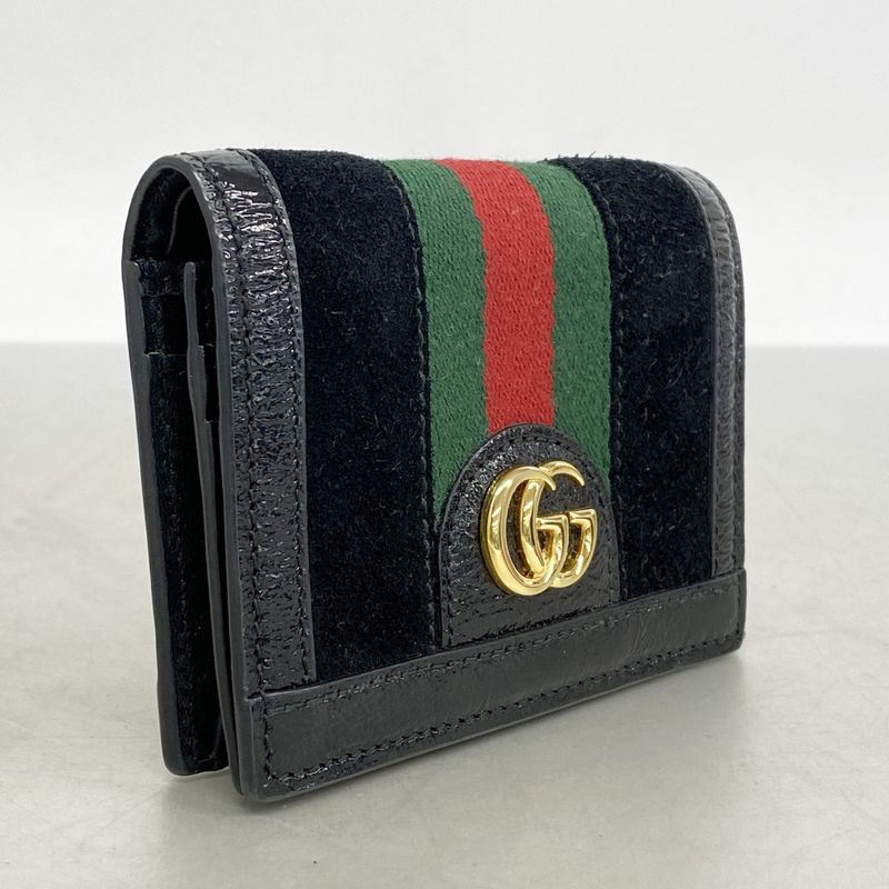 Gucci Wallet Ophidia 523155 Suede Leather Black Gold Hardware Women's