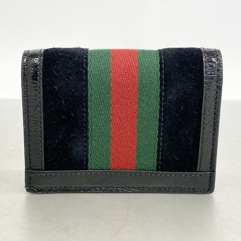 Gucci Wallet Ophidia 523155 Suede Leather Black Gold Hardware Women's