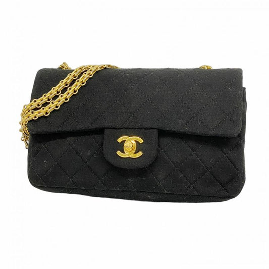 Chanel Shoulder Bag Matelasse Cotton Black Gold Hardware Women