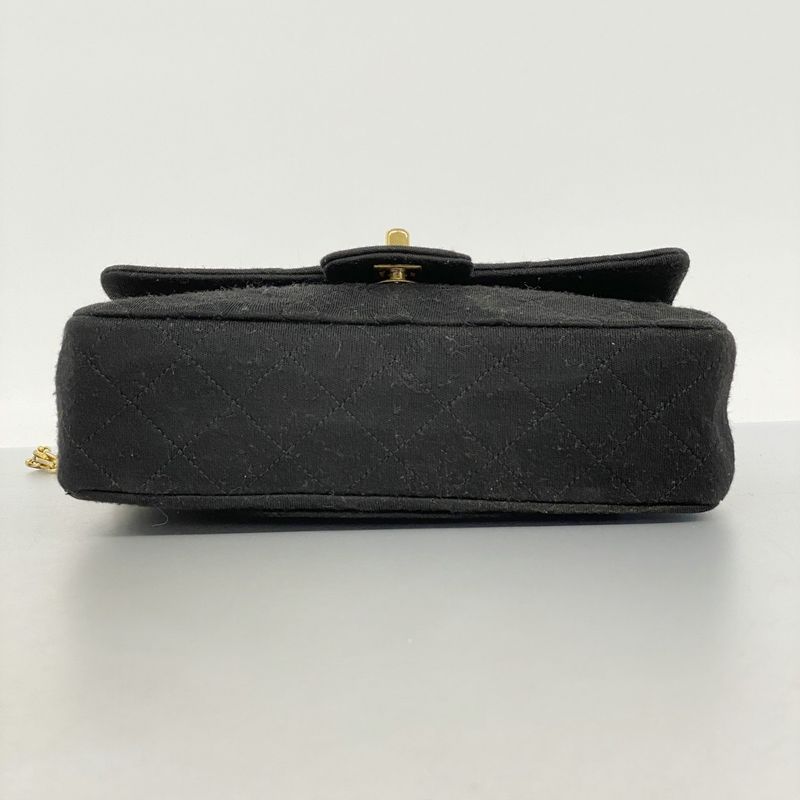 Chanel Shoulder Bag Matelasse Cotton Black Gold Hardware Women