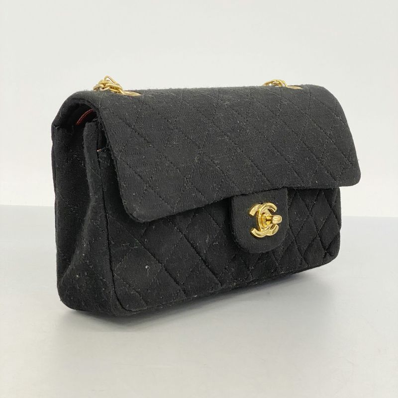 Chanel Shoulder Bag Matelasse Cotton Black Gold Hardware Women