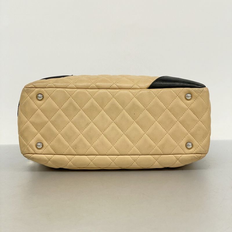 Chanel Shoulder Bag Cambon Lambskin Beige Black Silver Hardware Women