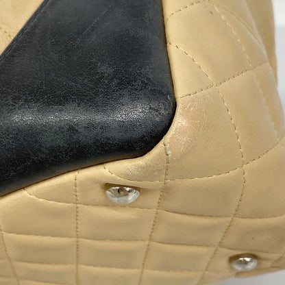 Chanel Shoulder Bag Cambon Lambskin Beige Black Silver Hardware Women