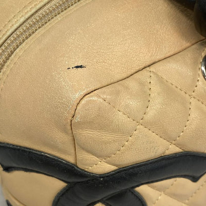 Chanel Shoulder Bag Cambon Lambskin Beige Black Silver Hardware Women