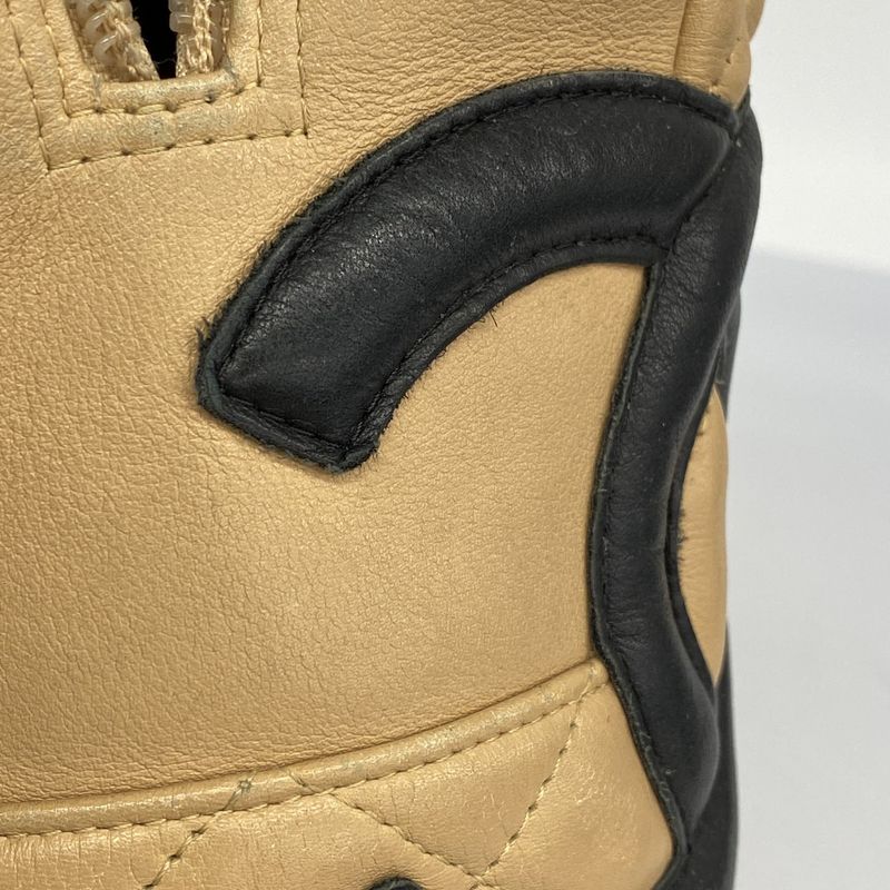 Chanel Shoulder Bag Cambon Lambskin Beige Black Silver Hardware Women