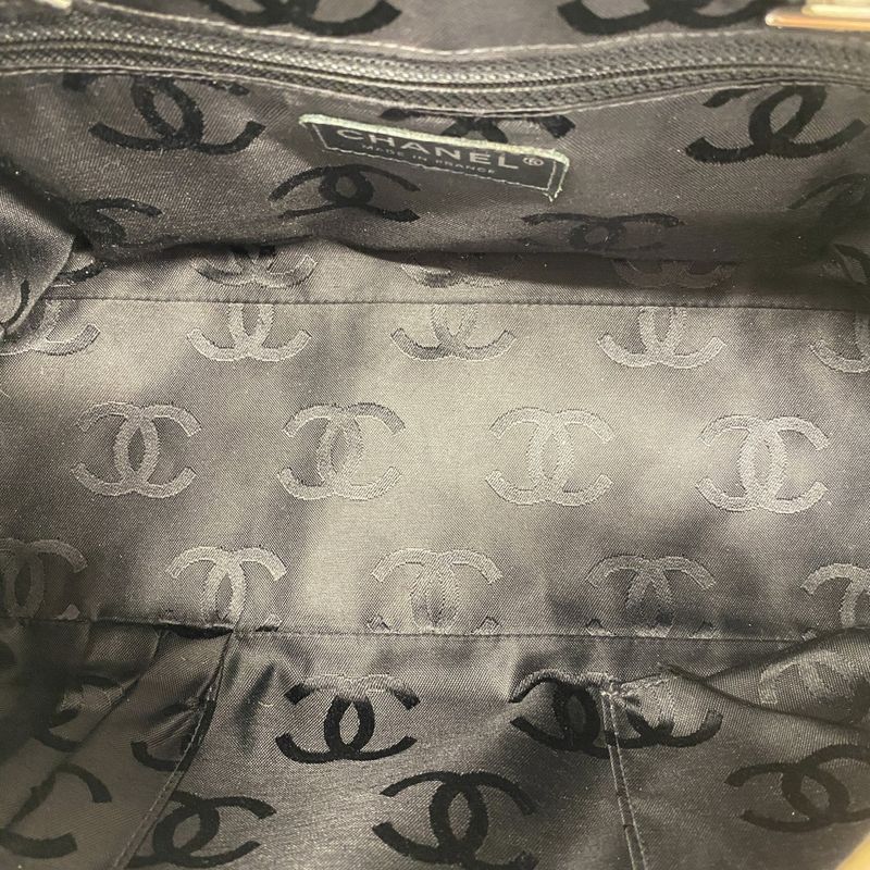 Chanel Shoulder Bag Cambon Lambskin Beige Black Silver Hardware Women