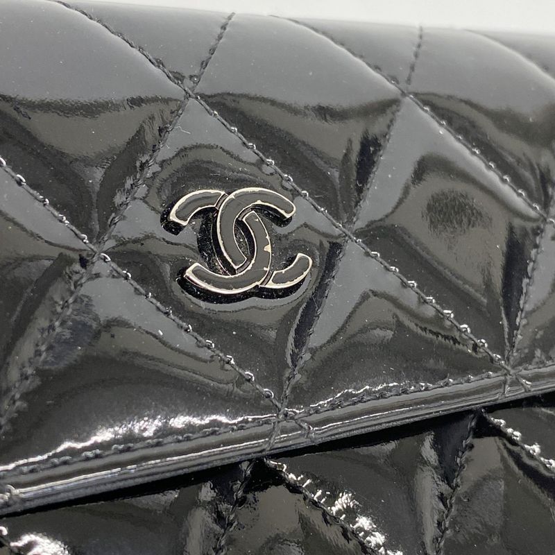 Chanel Long Wallet Matelasse Patent Leather Black Silver Hardware Women
