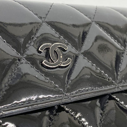 Chanel Long Wallet Matelasse Patent Leather Black Silver Hardware Women