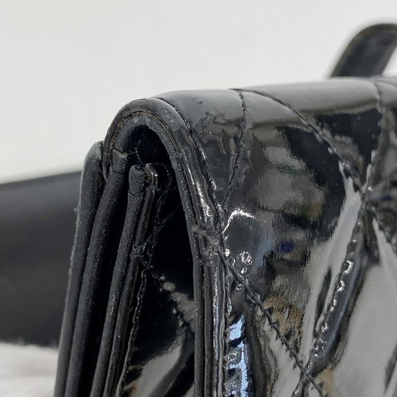 Chanel Long Wallet Matelasse Patent Leather Black Silver Hardware Women