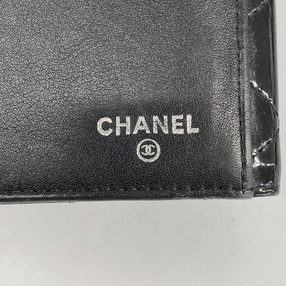 Chanel Long Wallet Matelasse Patent Leather Black Silver Hardware Women
