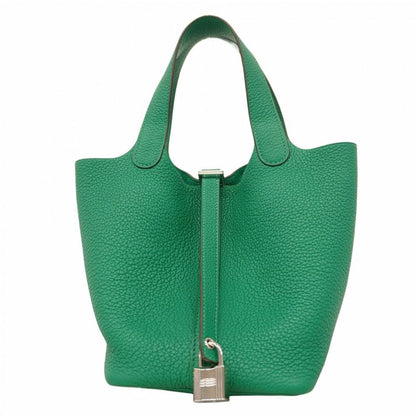 Hermes Handbag Picotin Lock PM Taurillon Cles Mans Vert Jade Silver Hardware Z