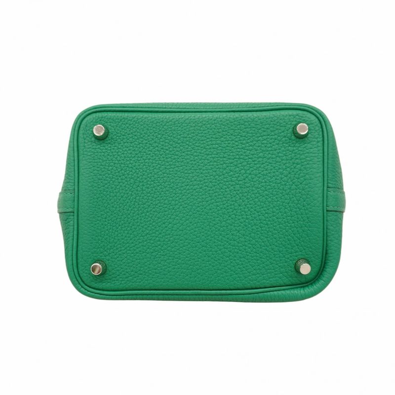 Hermes Handbag Picotin Lock PM Taurillon Cles Mans Vert Jade Silver Hardware Z