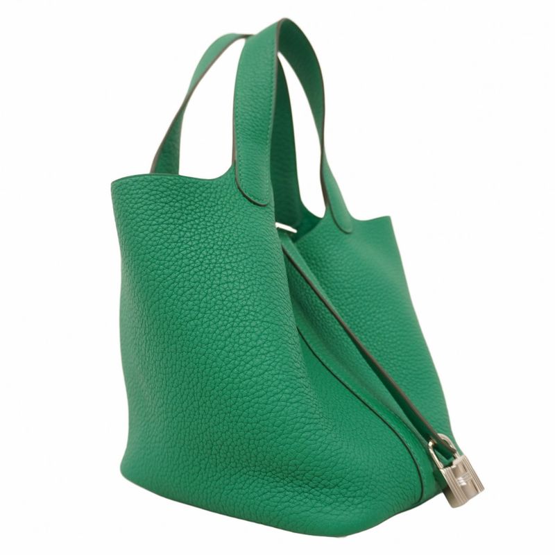 Hermes Handbag Picotin Lock PM Taurillon Cles Mans Vert Jade Silver Hardware Z