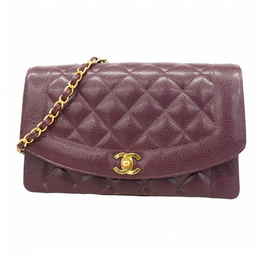 Chanel Shoulder Bag Diana Caviar Skin Bordeaux Gold Hardware Women