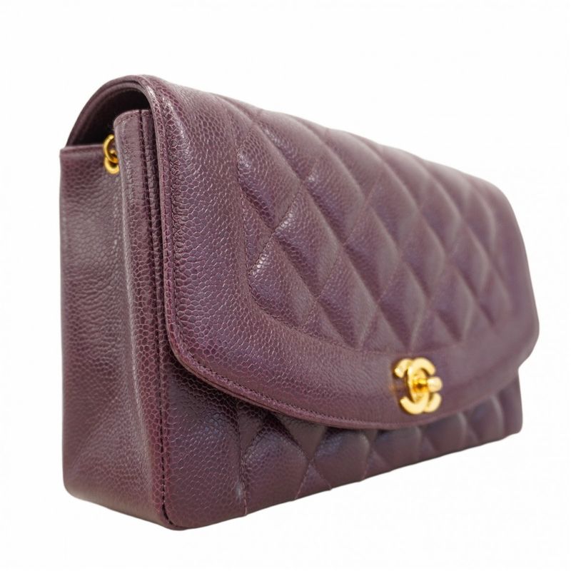 Chanel Shoulder Bag Diana Caviar Skin Bordeaux Gold Hardware Women