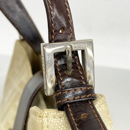 Fendi Shoulder Bag Zucca Canvas Beige Brown Silver Hardware Women