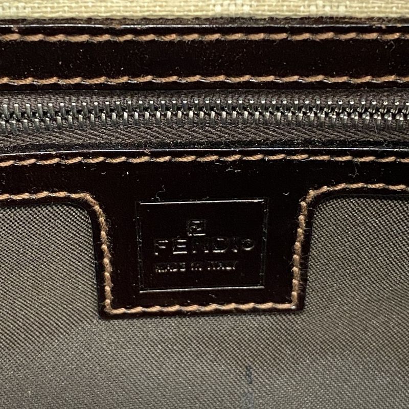 Fendi Shoulder Bag Zucca Canvas Beige Brown Silver Hardware Women