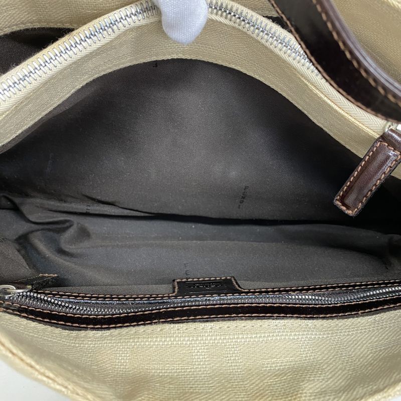 Fendi Shoulder Bag Zucca Canvas Beige Brown Silver Hardware Women