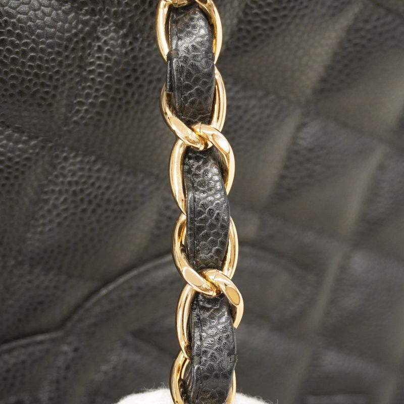 Chanel Tote Bag Matelasse Chain Caviar Skin Black Gold Hardware Women
