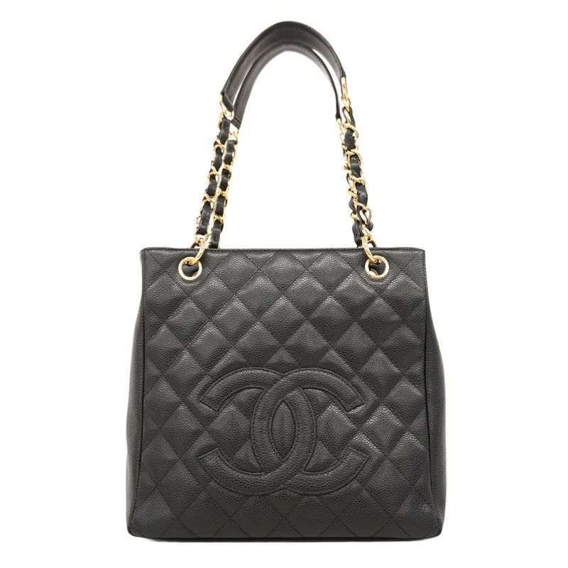 Chanel Tote Bag Matelasse Chain Caviar Skin Black Gold Hardware Women
