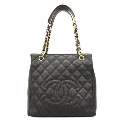 Chanel Tote Bag Matelasse Chain Caviar Skin Black Gold Hardware Women