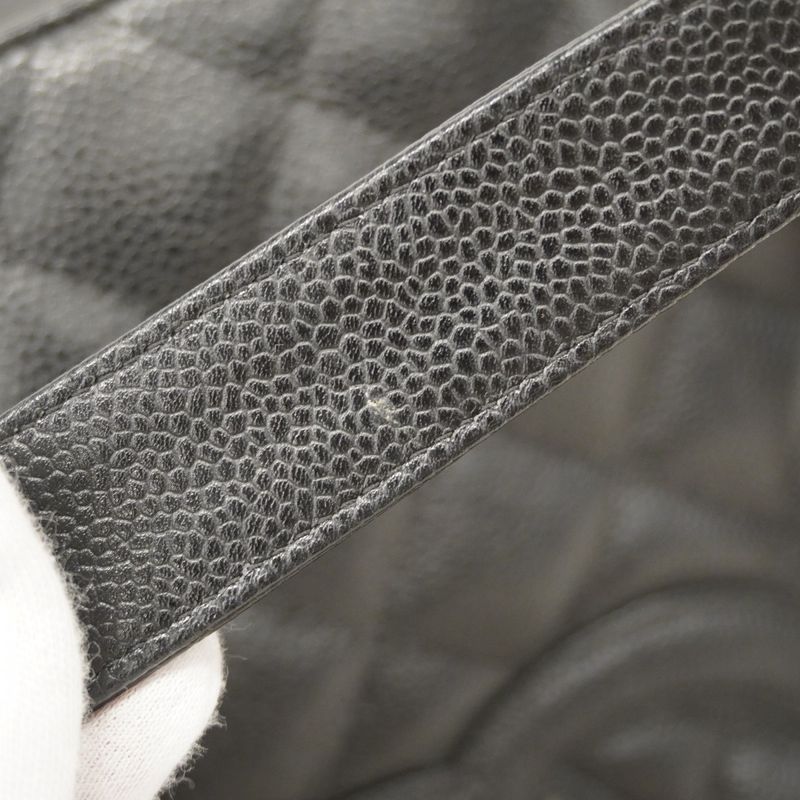 Chanel Tote Bag Matelasse Chain Caviar Skin Black Gold Hardware Women