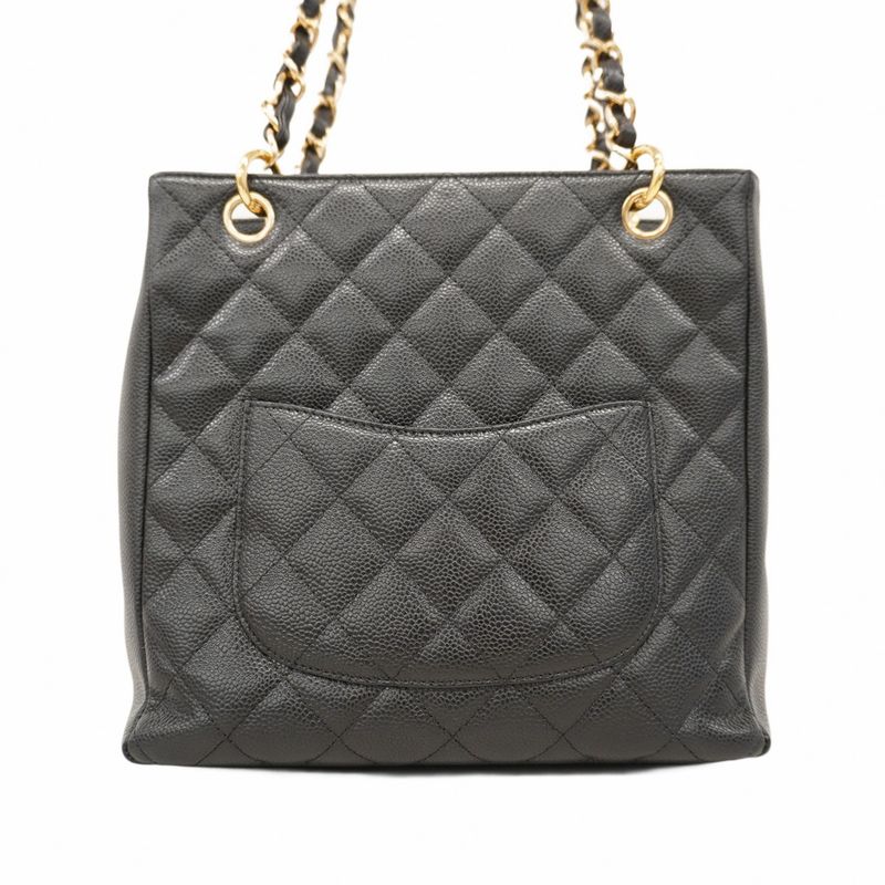 Chanel Tote Bag Matelasse Chain Caviar Skin Black Gold Hardware Women