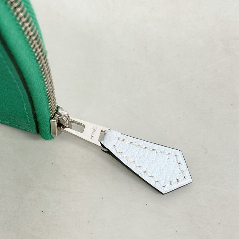 Hermes Coin Case Paddock Chevre Misol Mint/blue Plume Silver Hardware Stamped Z
