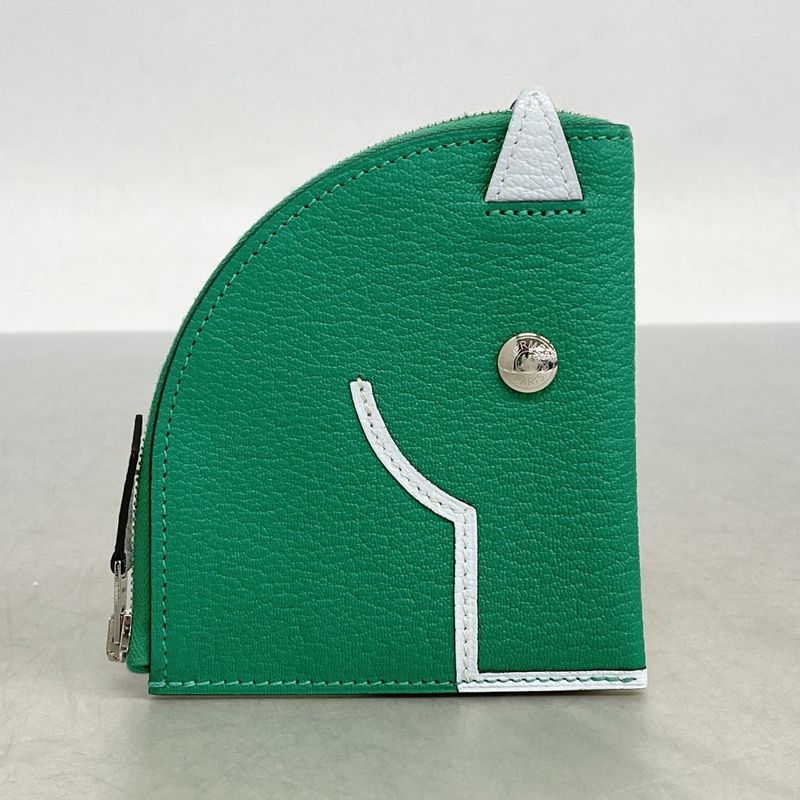 Hermes Coin Case Paddock Chevre Misol Mint/blue Plume Silver Hardware Stamped Z