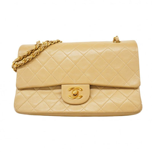 Chanel Shoulder Bag Matelasse Lambskin Beige Gold Hardware Women